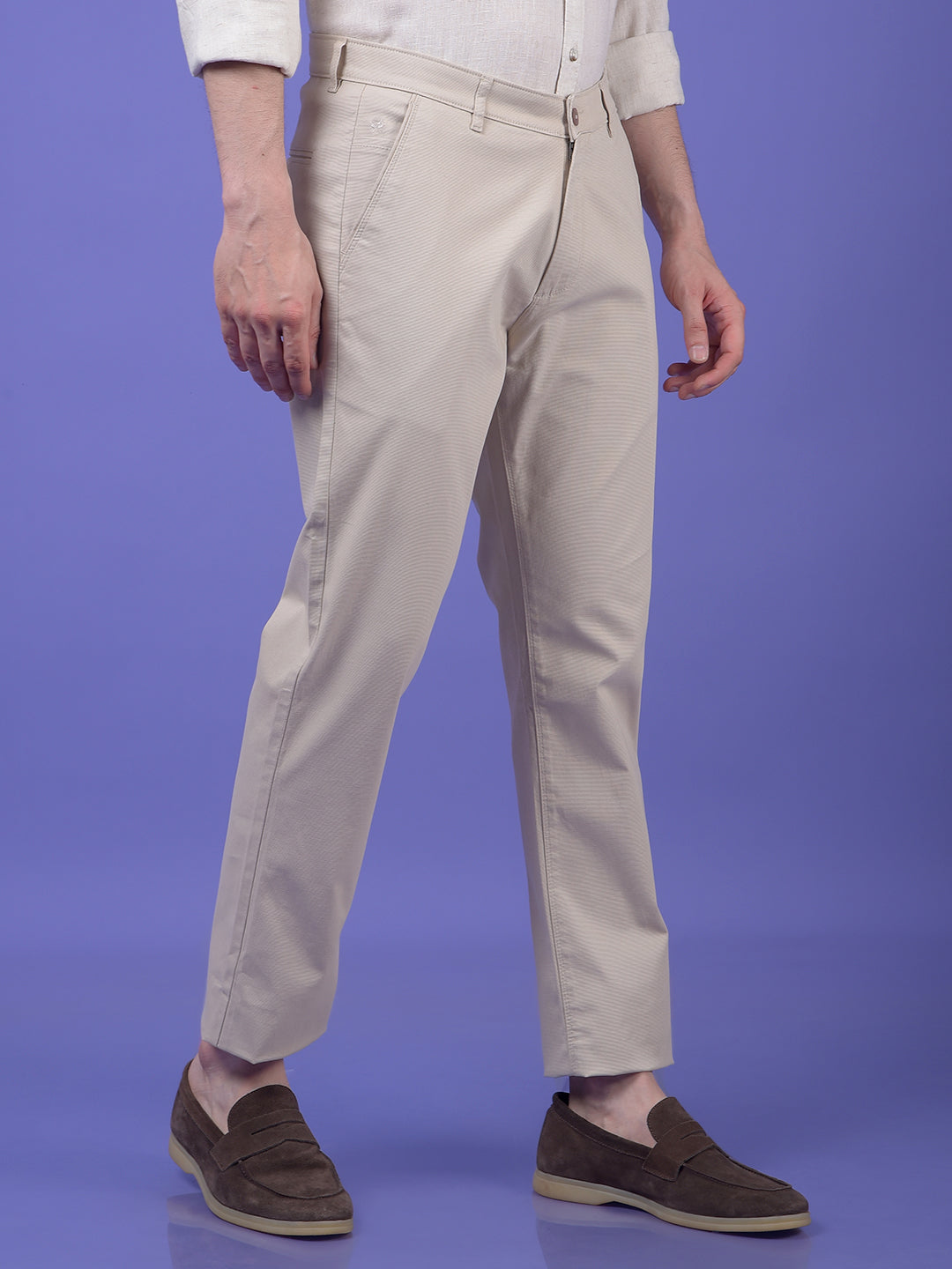 Beige Printed Trousers