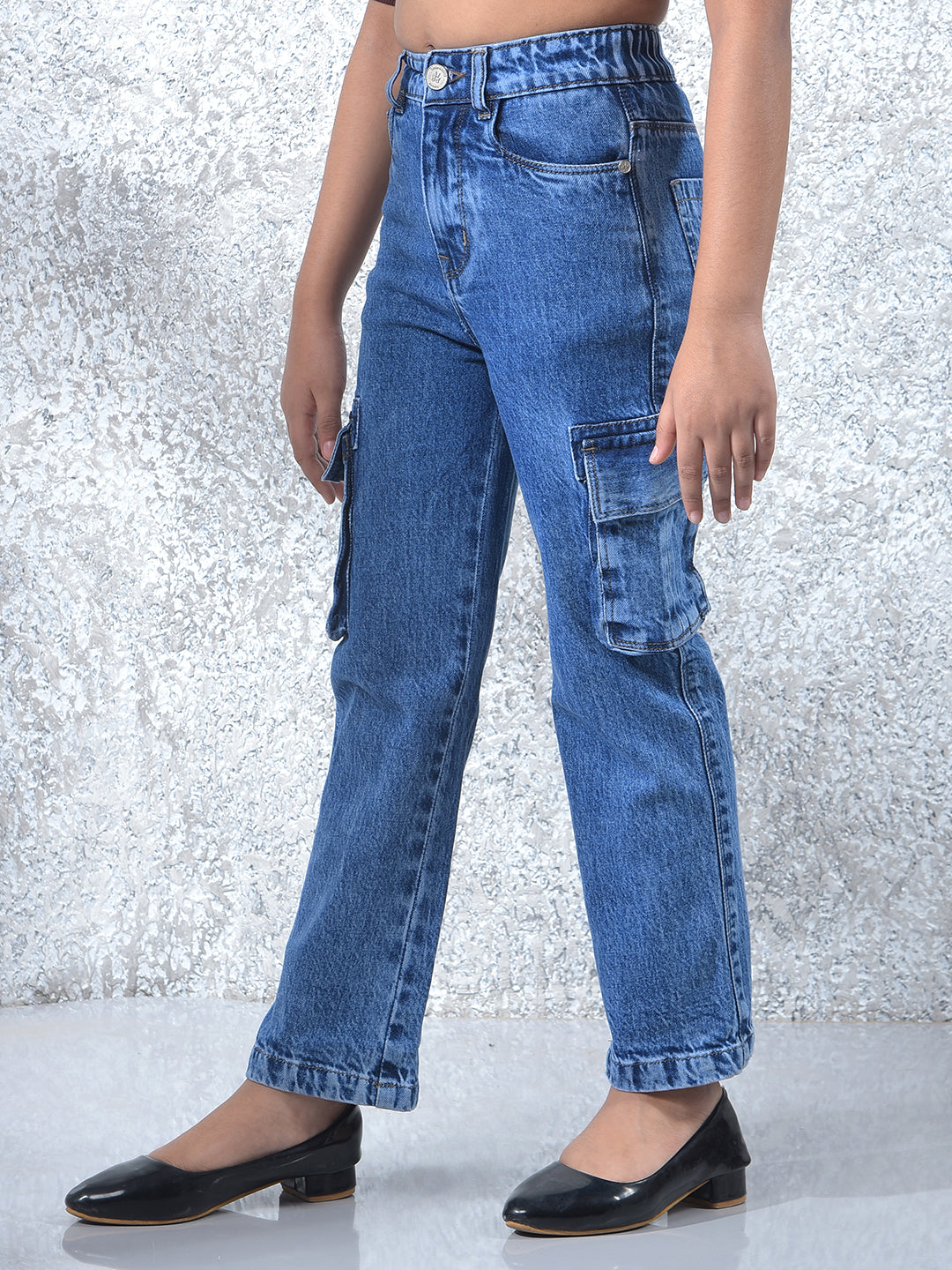 Blue 100% Cotton Cargo Jeans