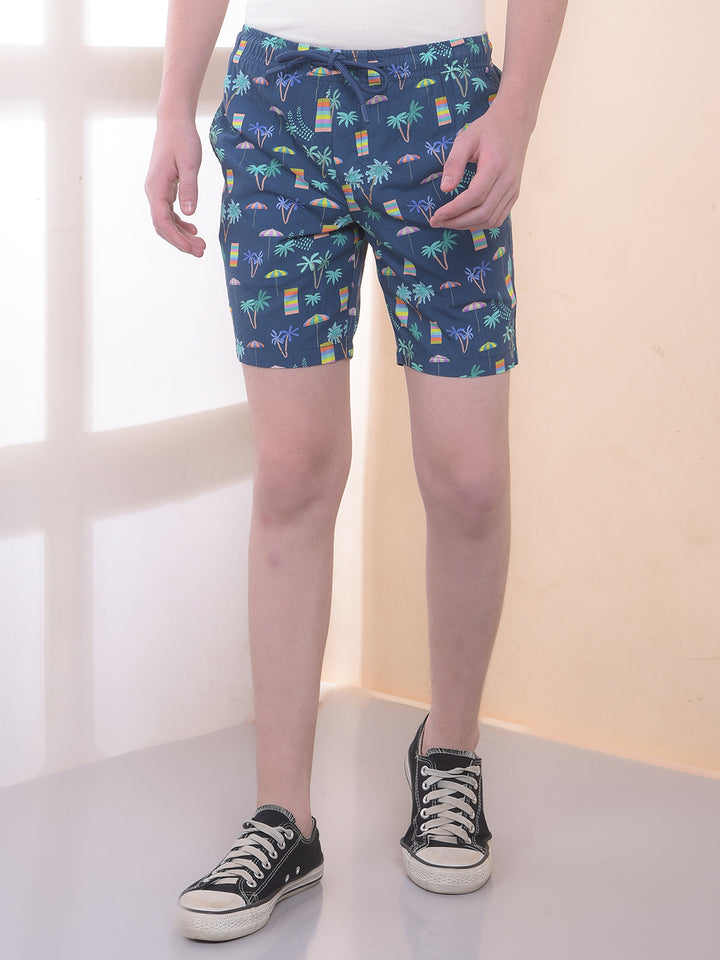 Navy Blue 100% Cotton Tropical Print Boxers