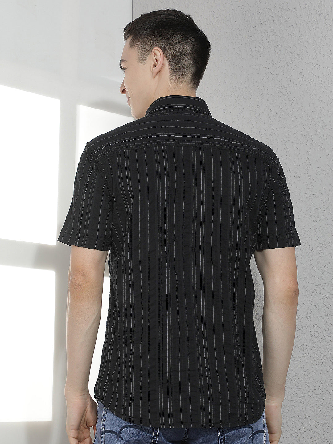 Black Horizontal Striped 100% Cotton Shirt