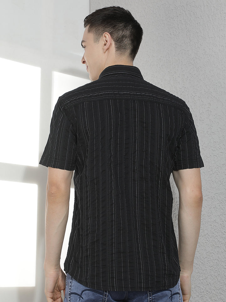 Black Horizontal Striped 100% Cotton Shirt