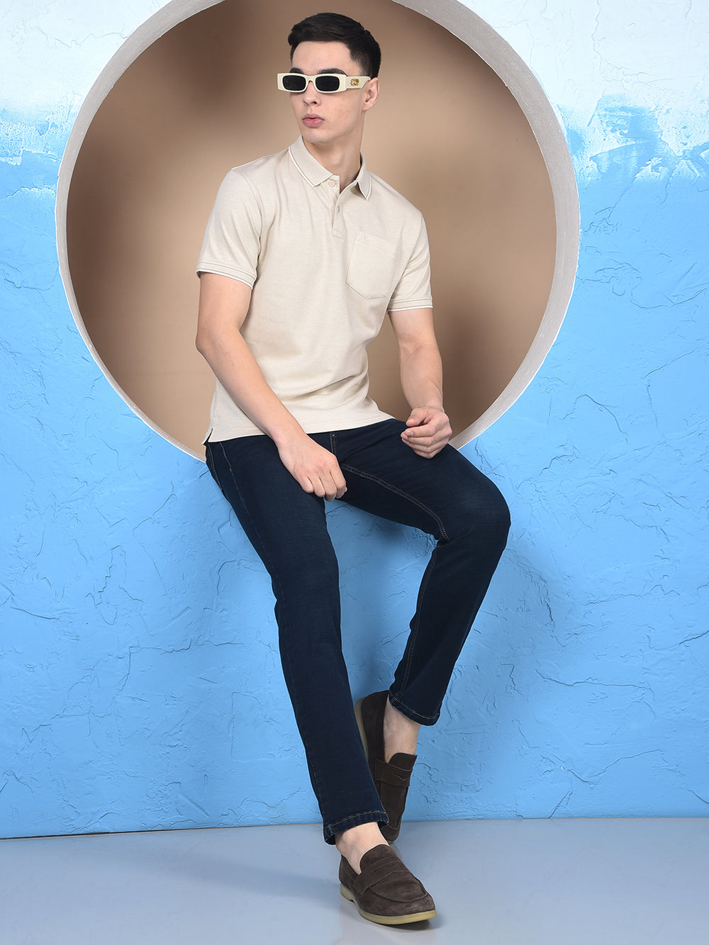 Beige Polo Neck T-Shirt