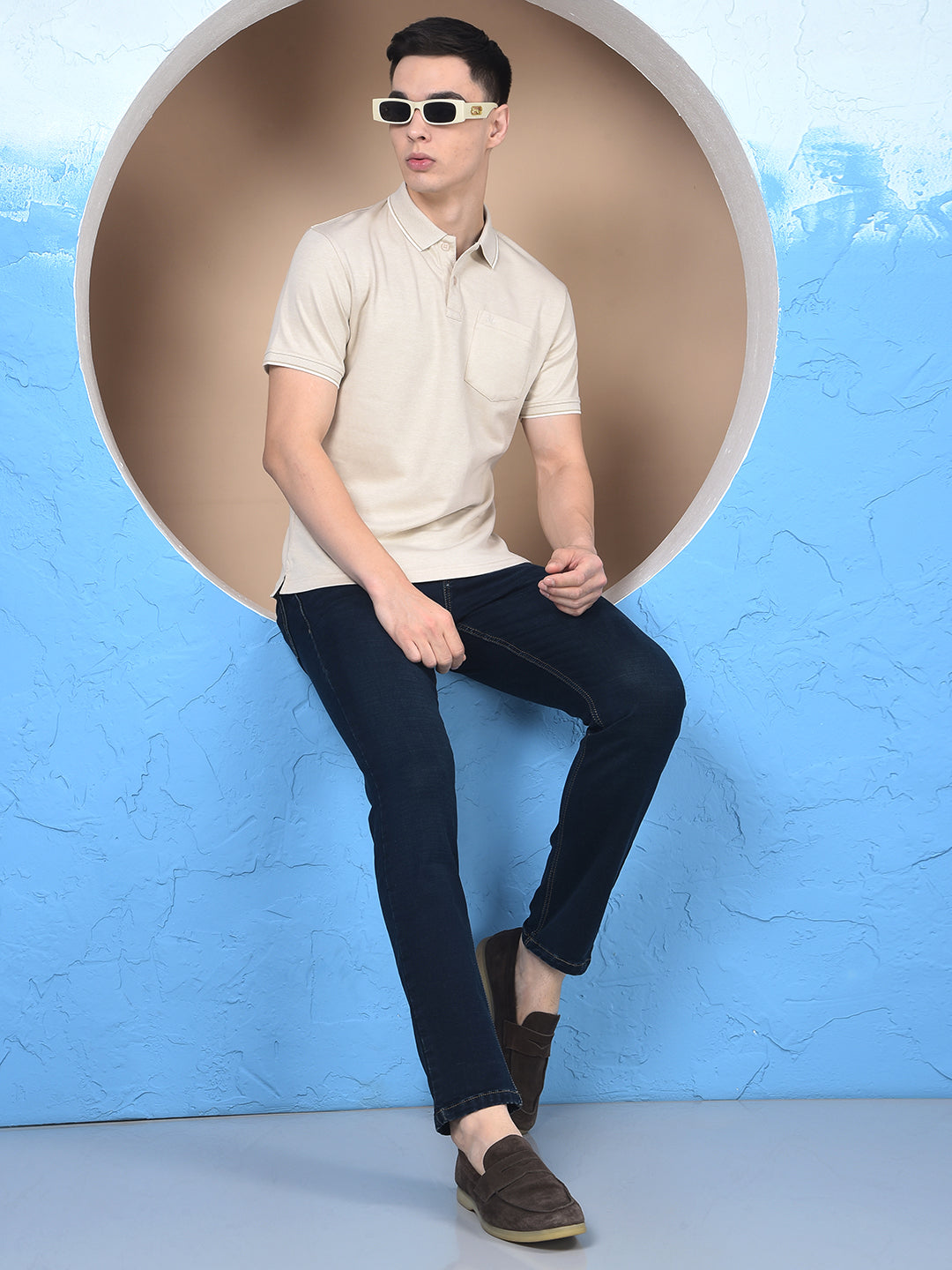 Beige Polo Neck T-Shirt