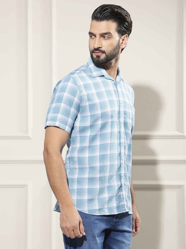 Blue Checked 100% Cotton Shirt