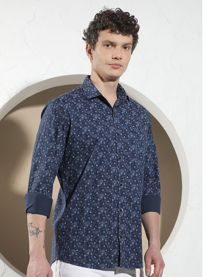 Refined Cobalt Blue Printed Shirt