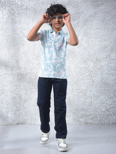 Blue Printed Polo Neck T-Shirt