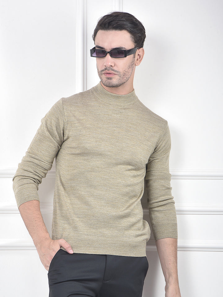 Beige High-Neck Knitted Sweater