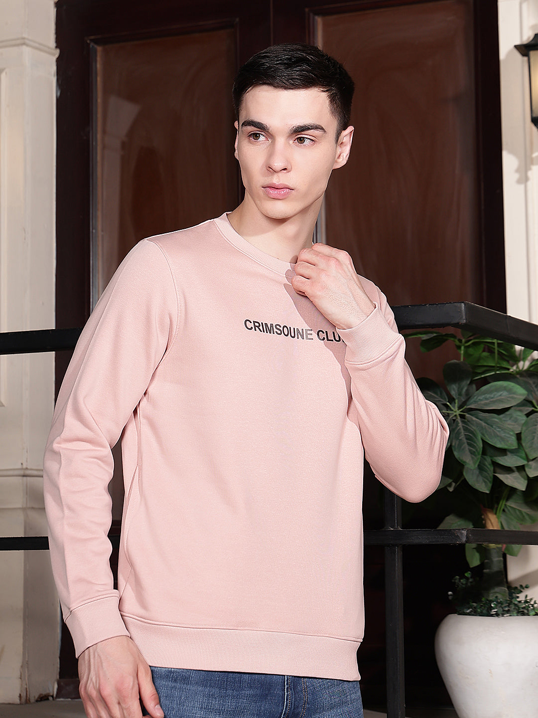 Pink Typographic Print Round Neck Sweatshirt