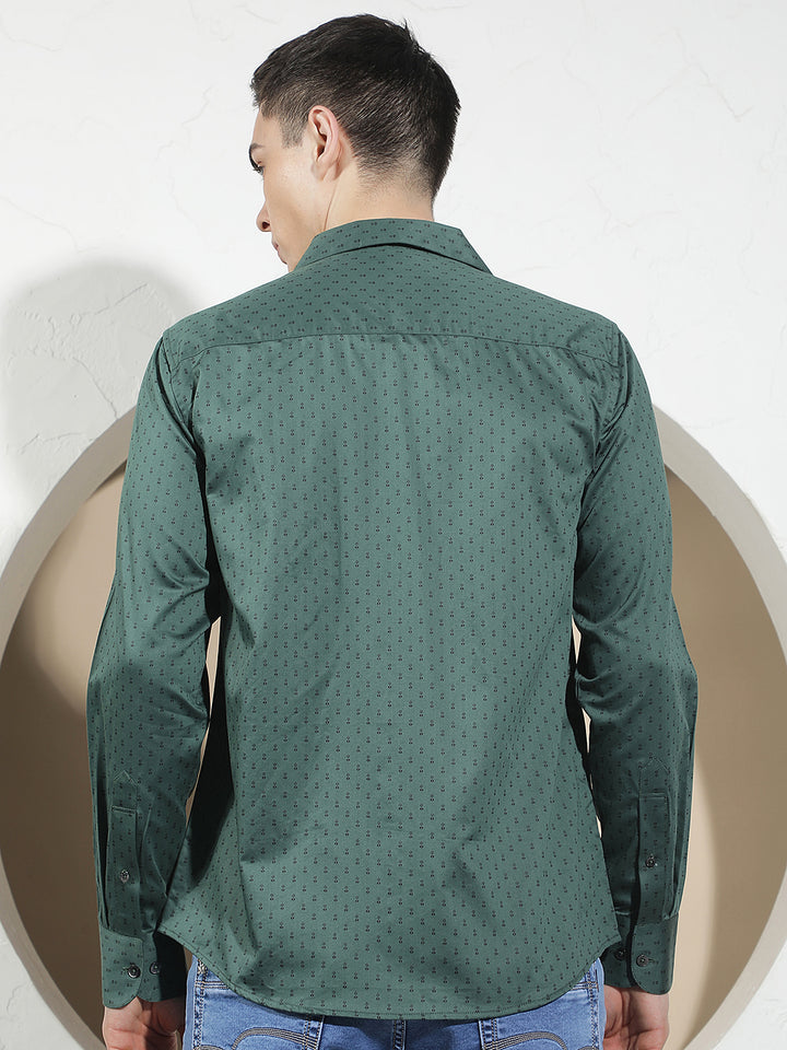 Green Classic Printed Casual Shirt