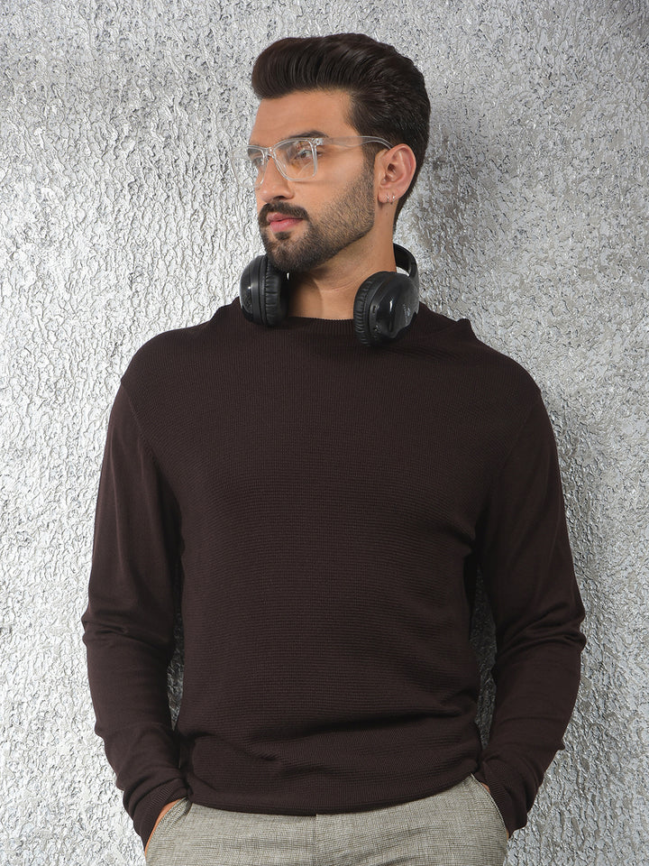 Tapered Fit Brown Jacquard Sweater