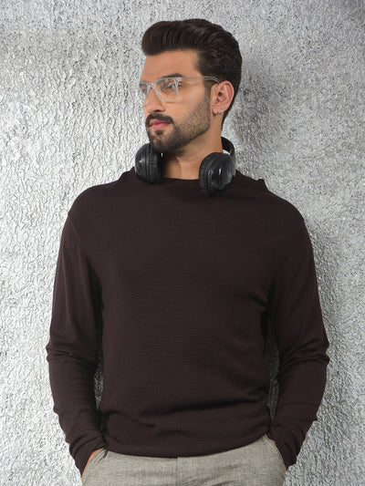 Tapered Fit Brown Jacquard Sweater