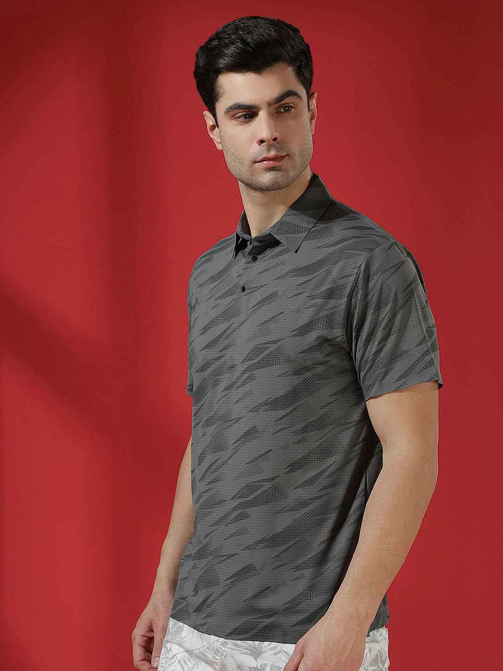 Charcoal Camouflage Print Polo T-Shirt