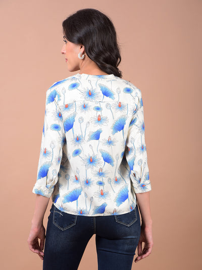 Blue Floral Print V-Neck Top