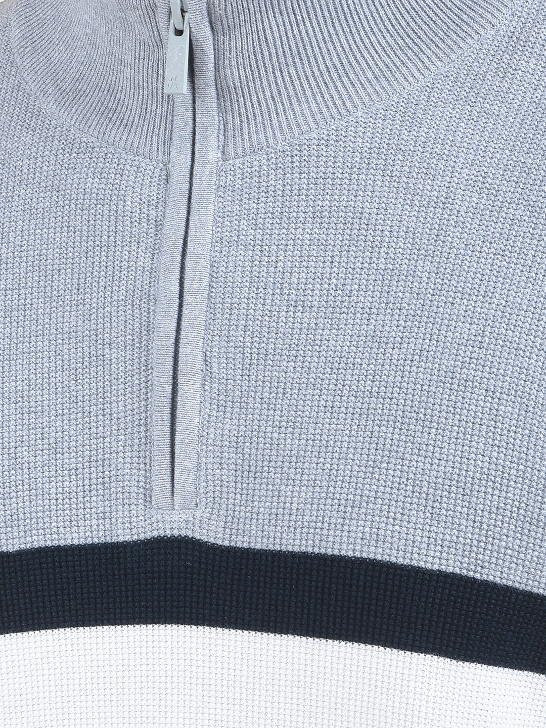 Grey Color-Block 100% Cotton Knitted Sweater