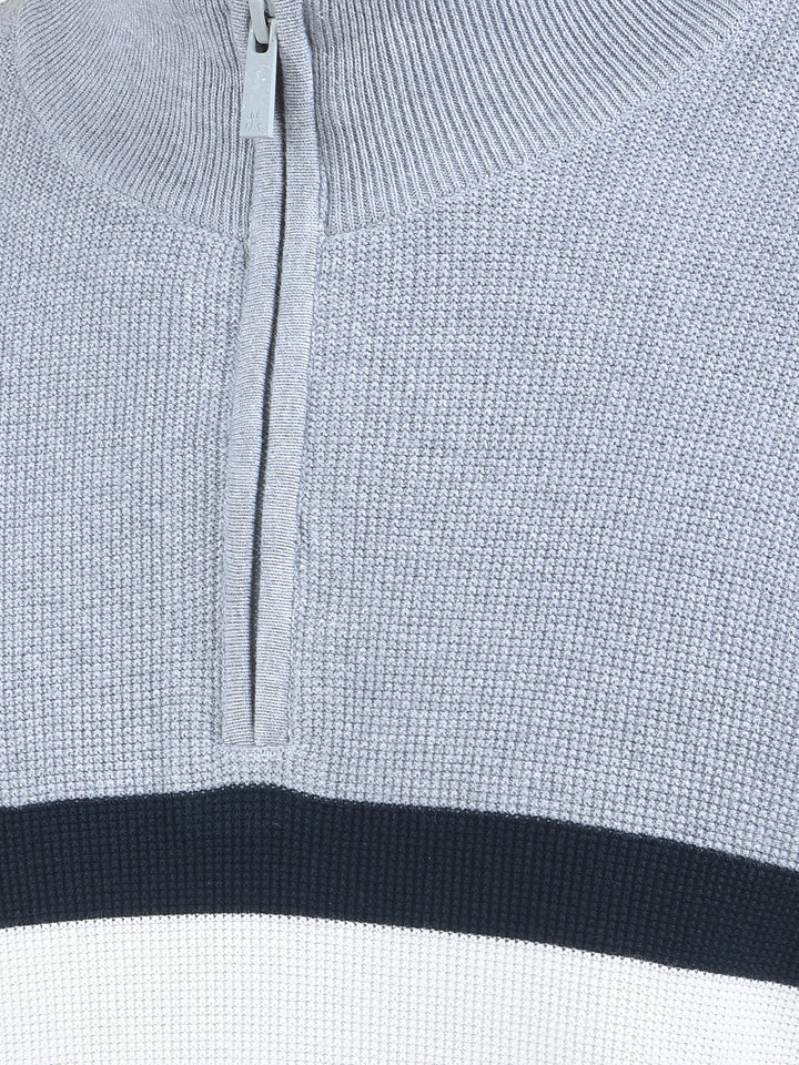 Grey Color-Block 100% Cotton Knitted Sweater