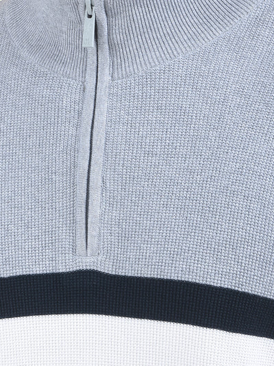 Grey Color-Block 100% Cotton Knitted Sweater