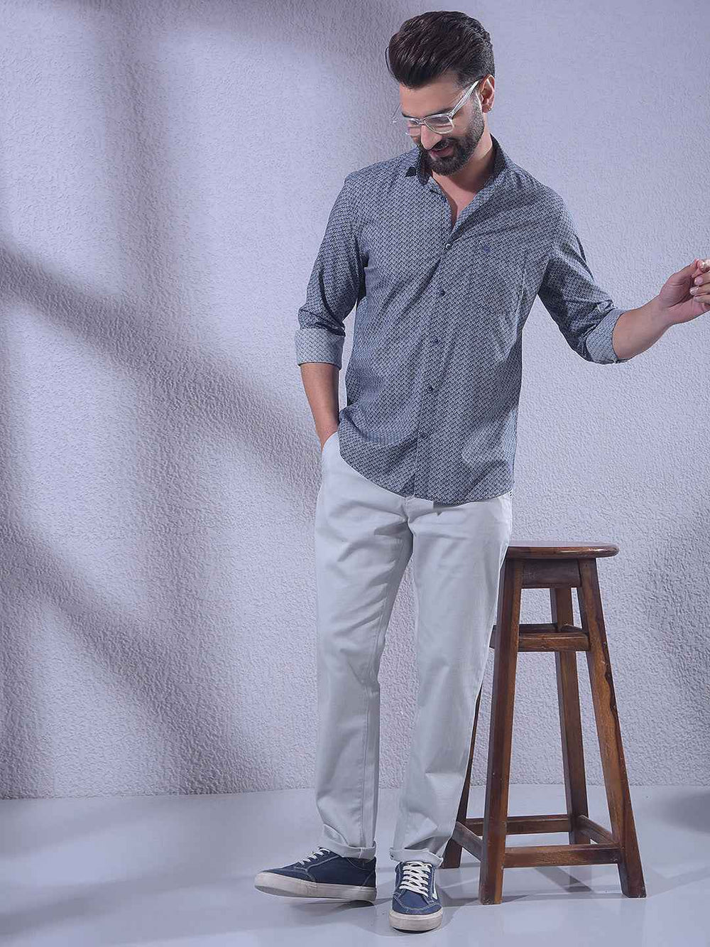 Blue Printed Modal Shirt