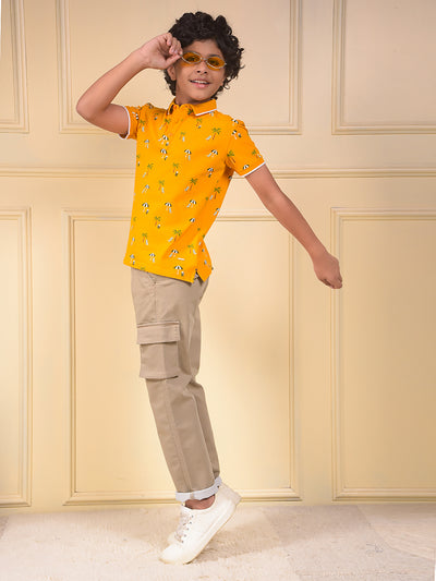 Mustard Floral Print Polo Neck T-Shirt