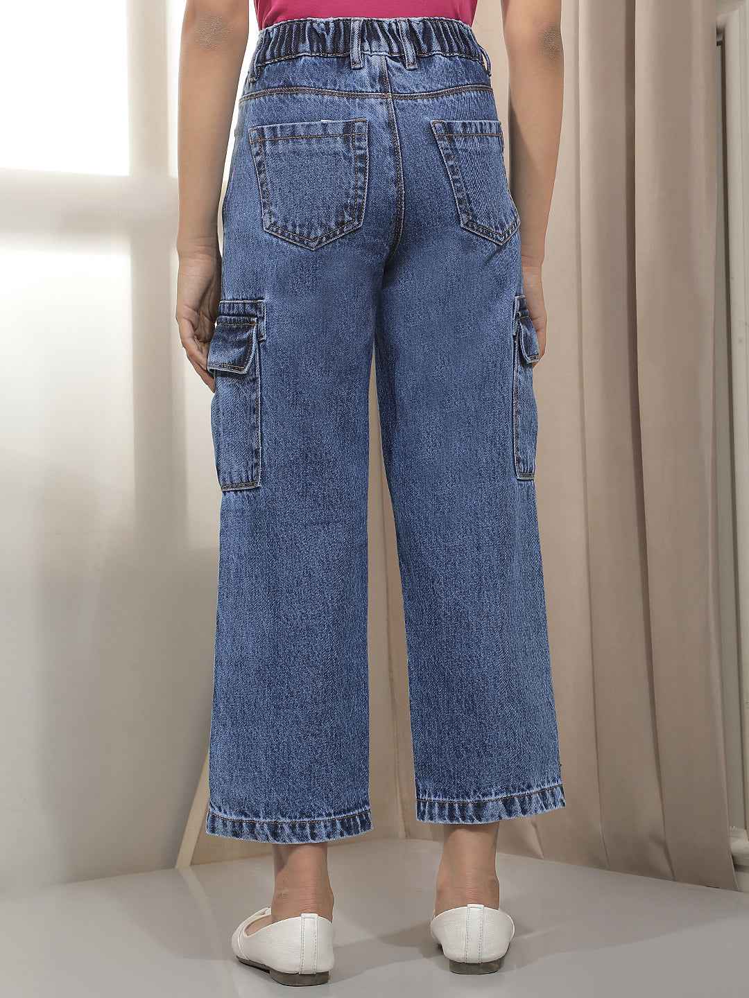 Blue 100% Cotton Cargo Jeans