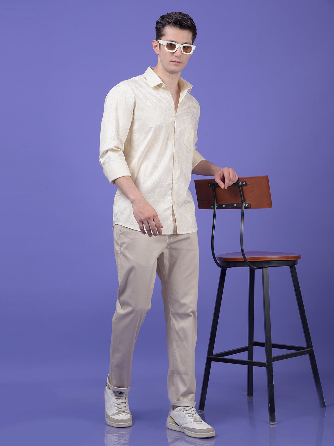 Beige Printed Modal Shirt