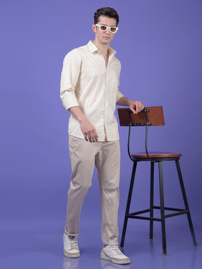 Beige Printed Modal Shirt