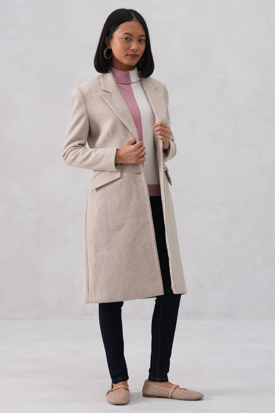 Beige Single Breasted Overcoat