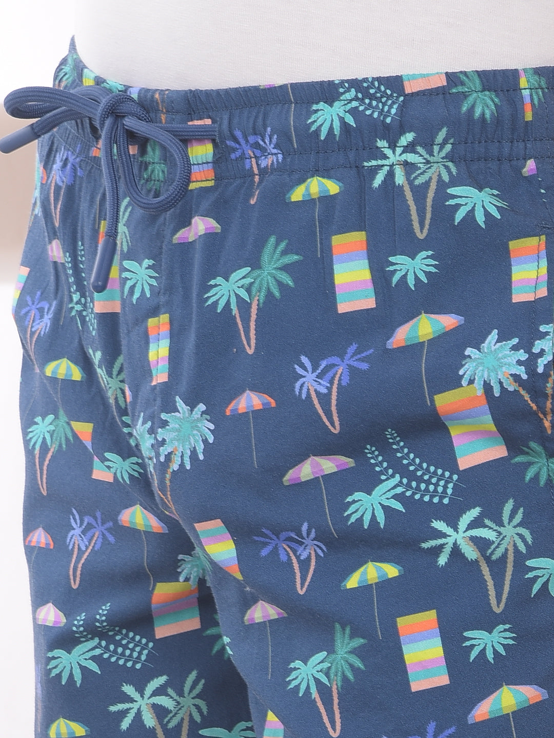 Navy Blue 100% Cotton Tropical Print Boxers