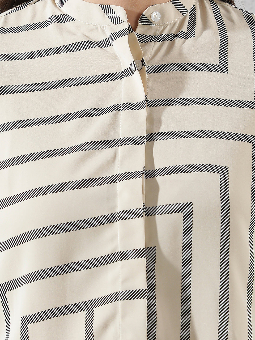 Beige Printed V-Neck Shirt