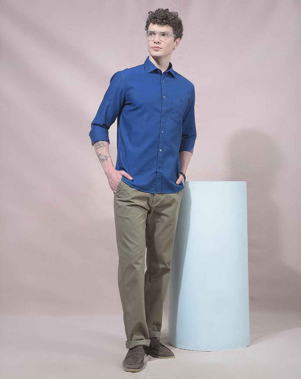 Khaki Straight Leg Casual Trousers