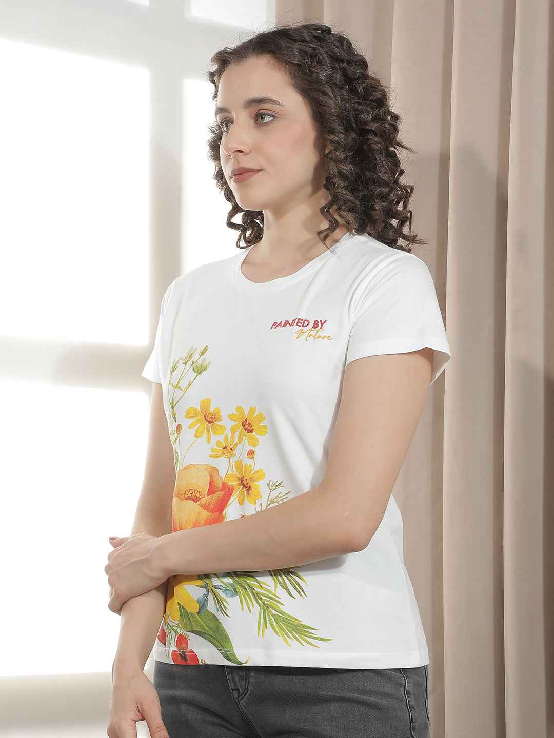 Off White Floral Printed T-Shirt