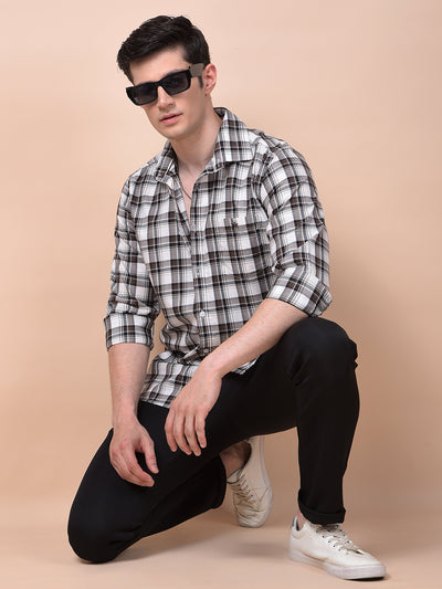 Brown Checked 100% Cotton Shirt