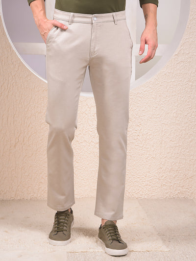 Ivory Beige Slim Trousers
