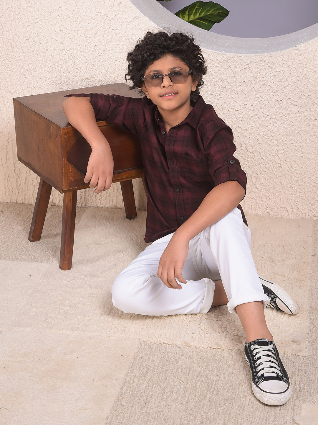 Maroon Checked 100% Cotton Shirt