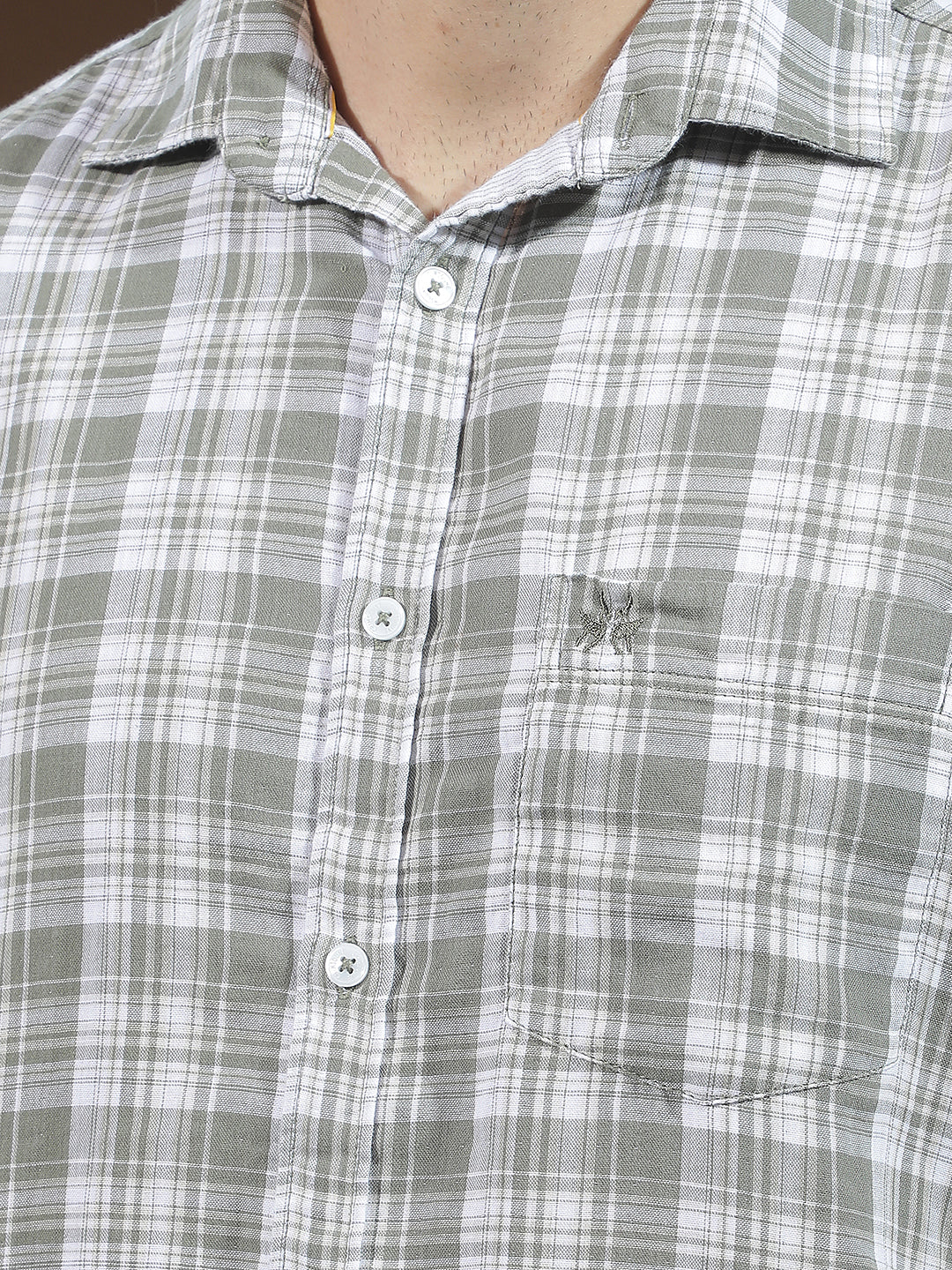 Olive 100% Cotton Checked Shirt