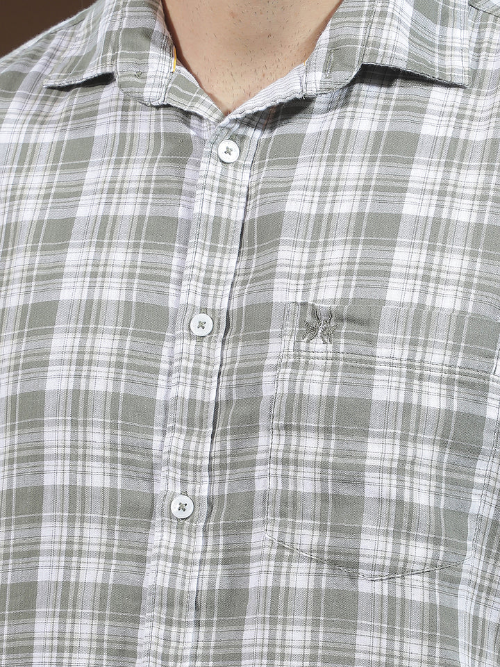 Olive 100% Cotton Checked Shirt