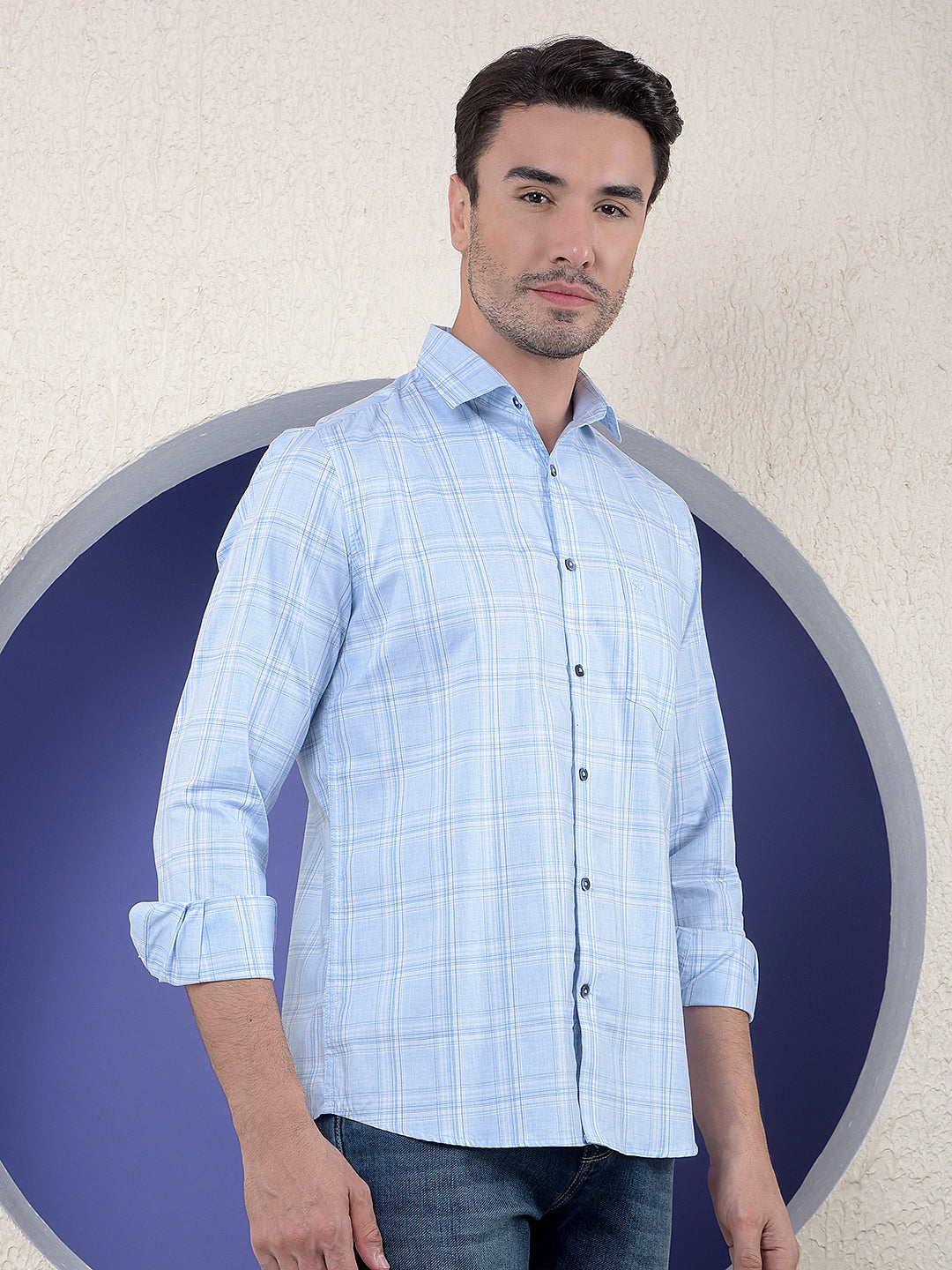 Blue Checked 100% Cotton Shirt
