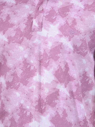 Pink Printed Polo-Neck T-Shirt
