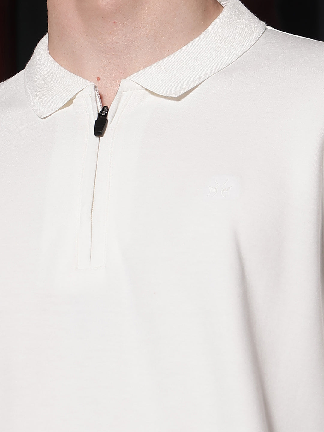 Off White Polo Neck Front Open Sweatshirt