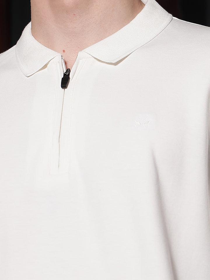 Off White Polo Neck Front Open Sweatshirt