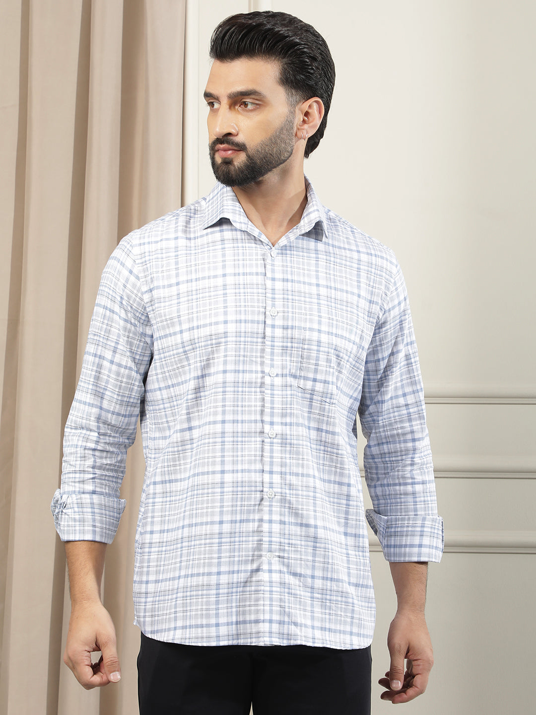 Blue Checked 100% Cotton Shirt