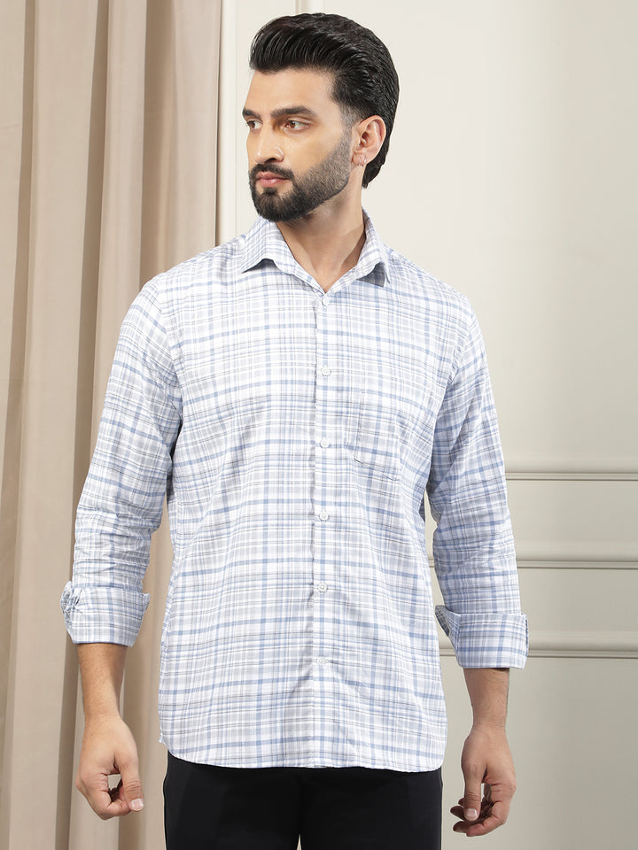 Blue Checked 100% Cotton Shirt