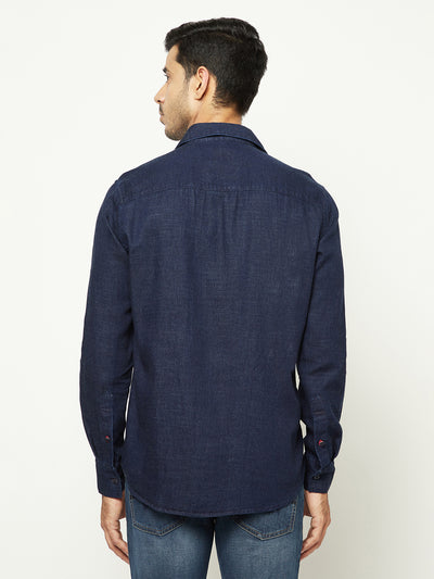 Navy Blue 100% Cotton Denim Shirt