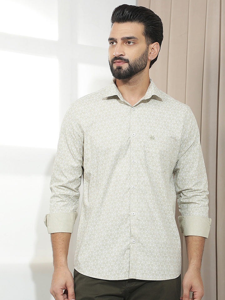 Refined Moss Green Printed Shirt