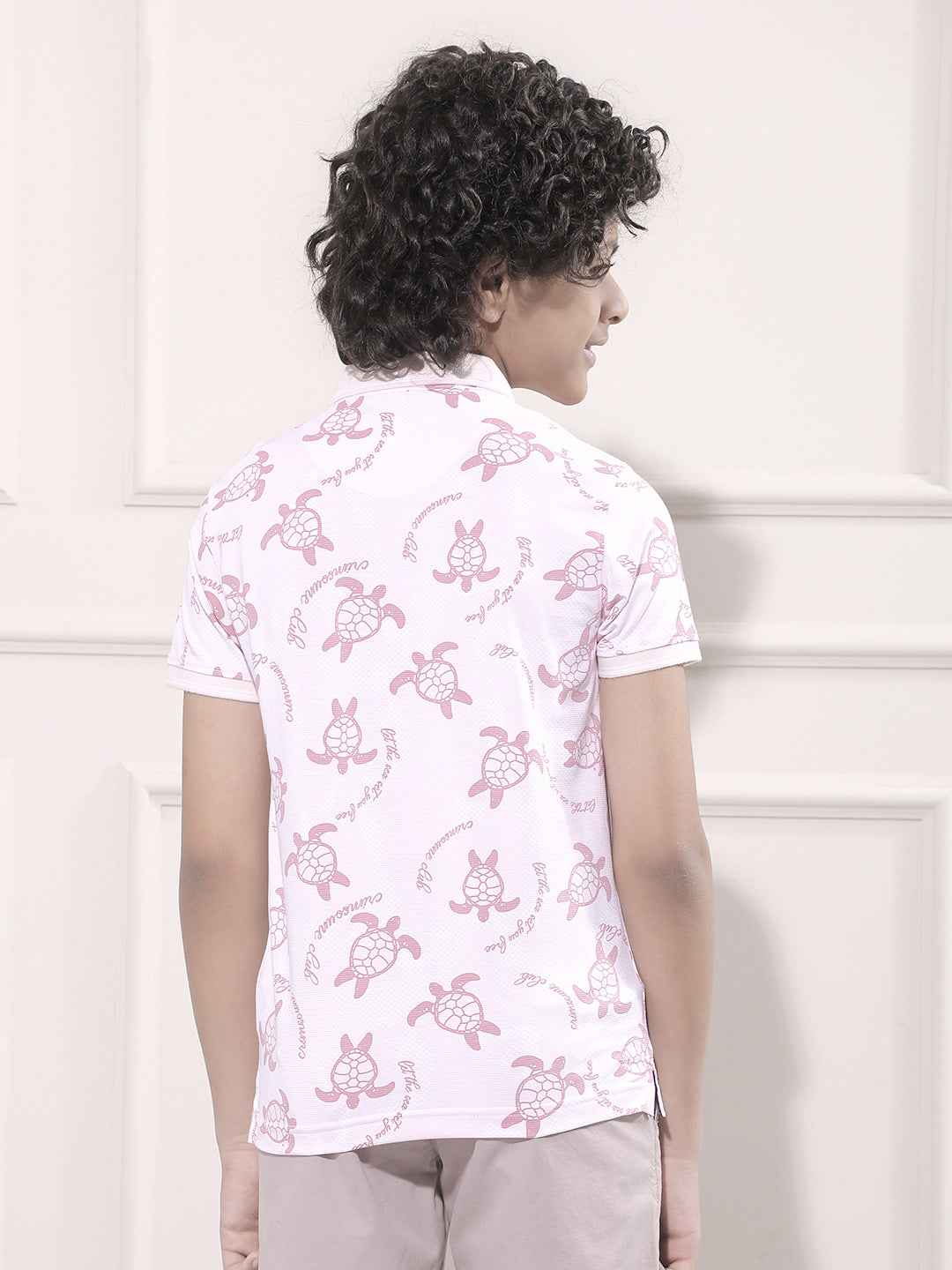 Pink Printed Polo Neck T-Shirt