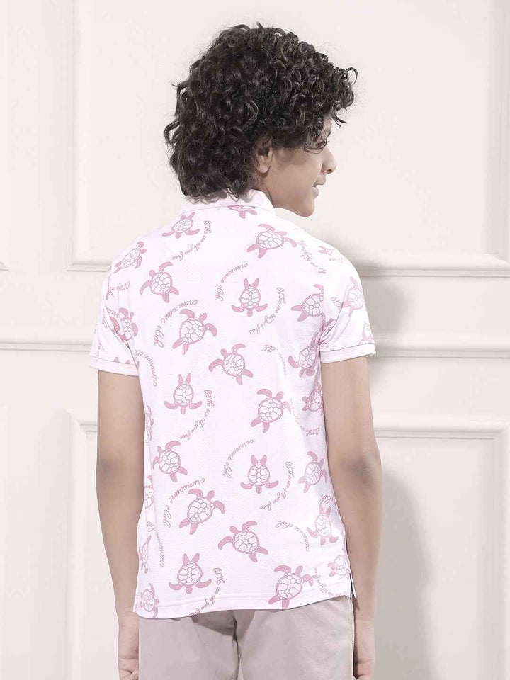 Pink Printed Polo Neck T-Shirt