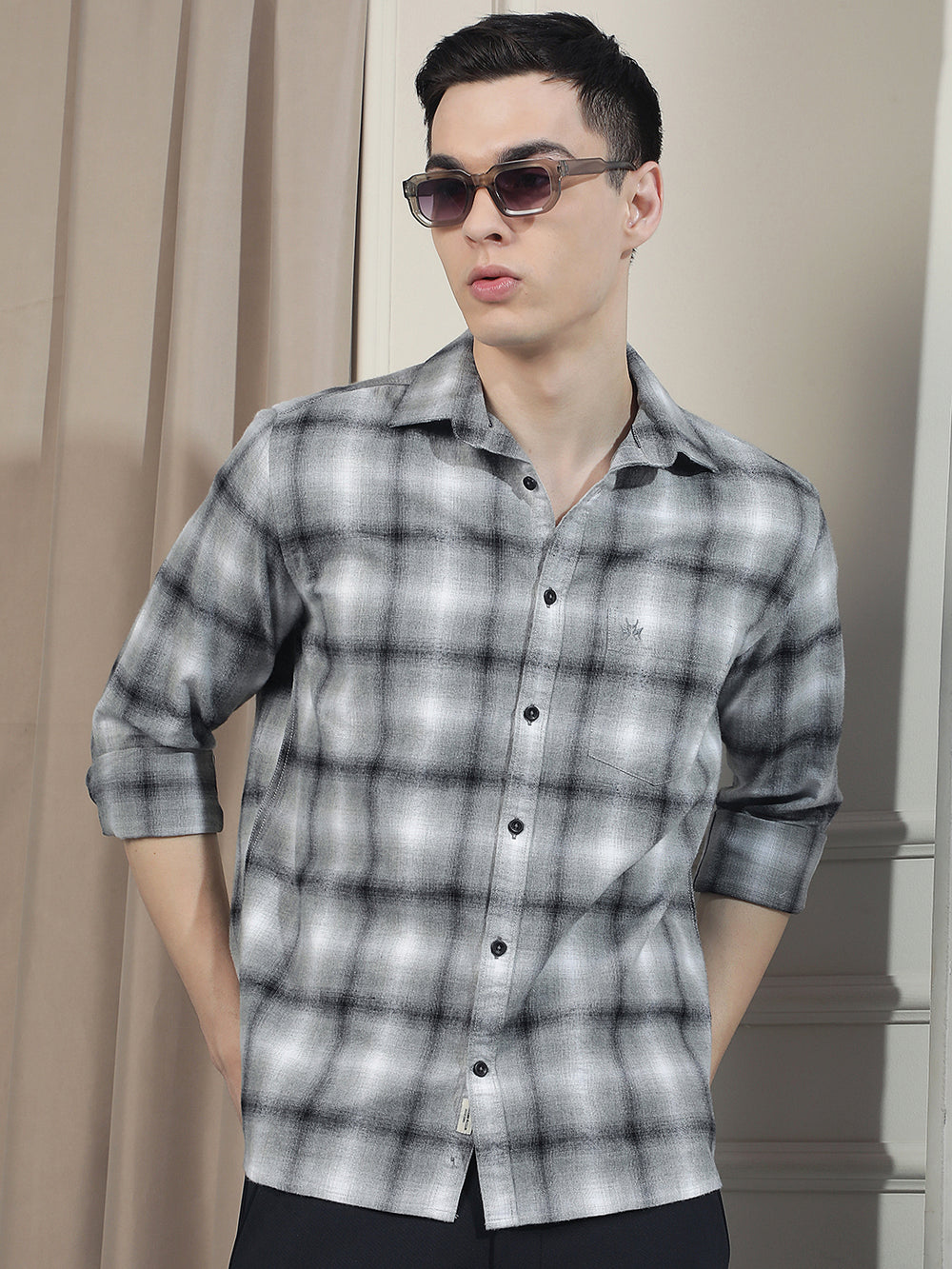 Grey Checked 100% Cotton Shirt