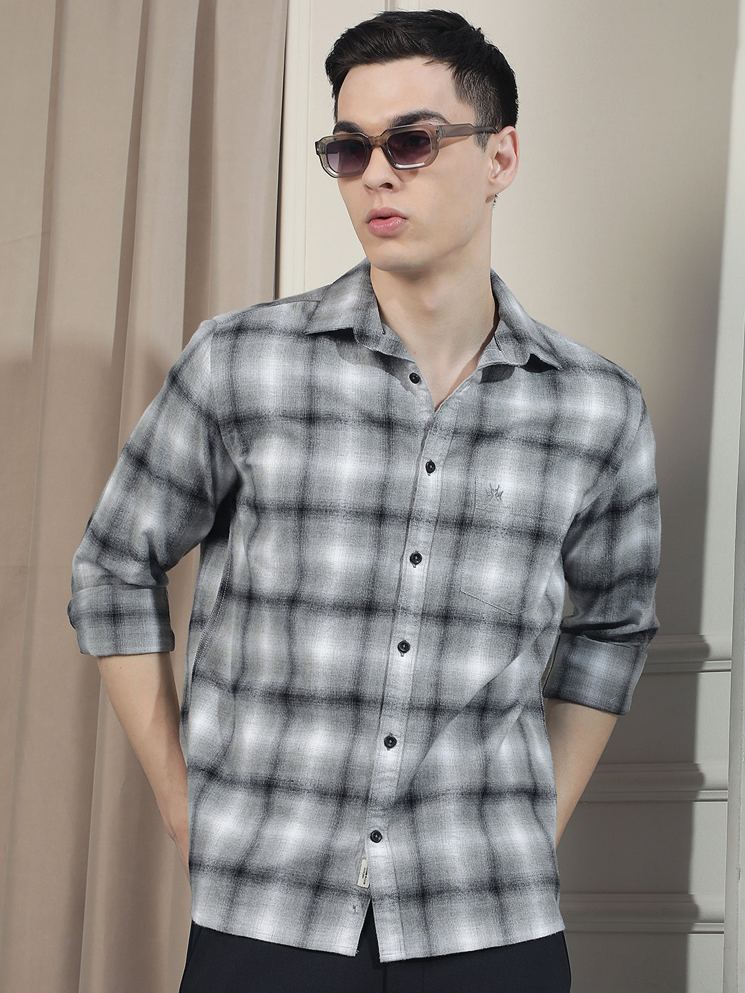 Grey Checked 100% Cotton Shirt