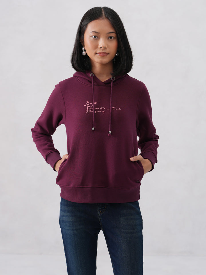 Wine Hooded Neck Sweatshirt