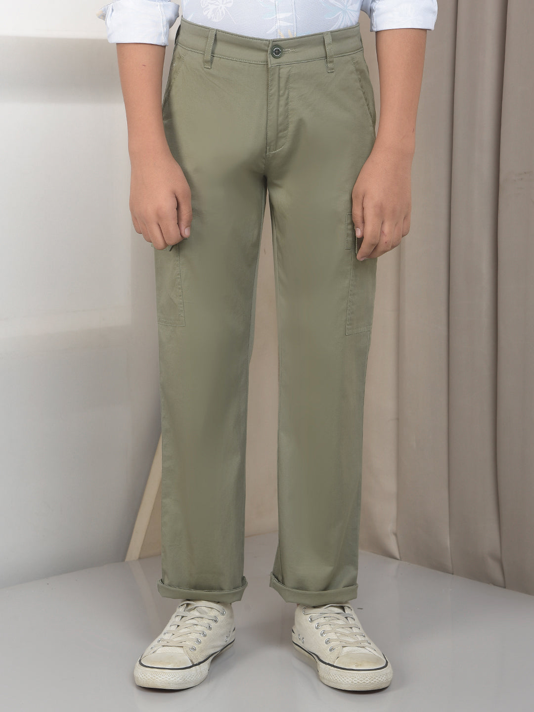 Olive Cotton Stretchable Cargo Trousers