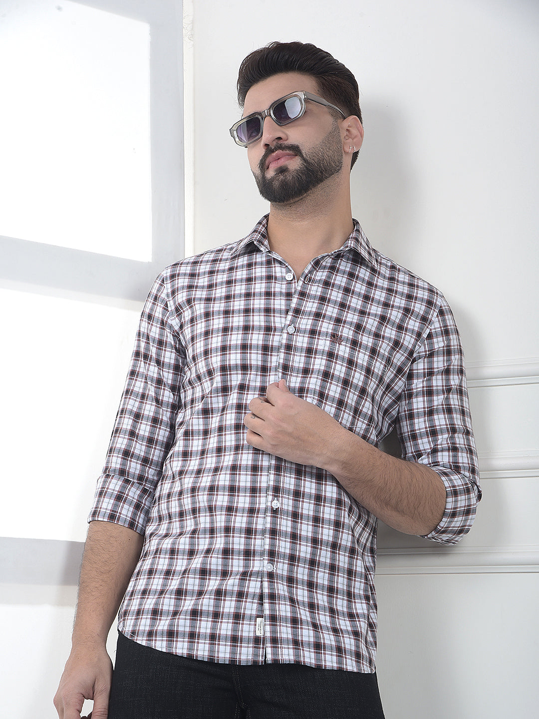 Brown Checked 100% Cotton Shirt